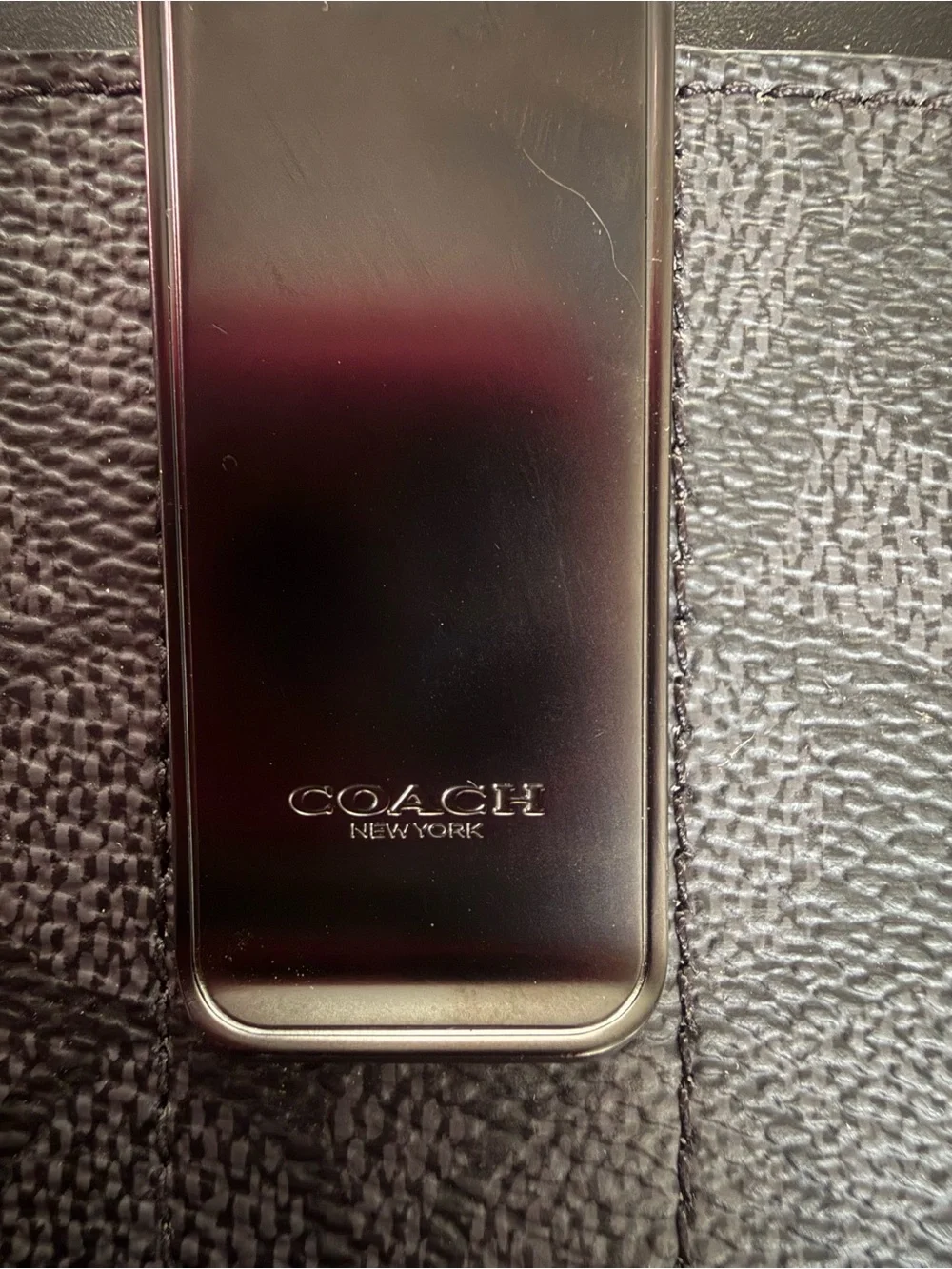 Coach Black Signature Pattern Leather Card Holder Wallet with Money Clip